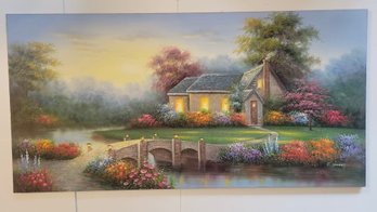 Canvas Of Cottage Landscape Signed By S. Jaffey