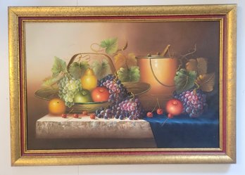 Vintage Oil Painting On Canvas Featuring Still Life