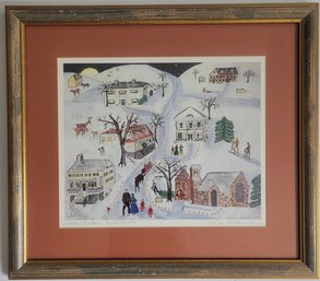 Folk Art Print Of Wintery Scene Titled 'Christmas Eve In Paccar' By Linda Lo Basso Pera