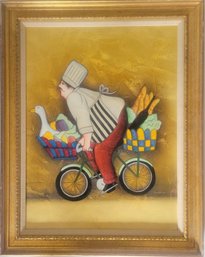 Giclee On  Canvas Of  Chef Riding A Bike