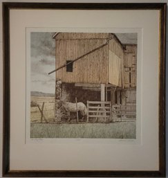 Pencil Signed Lithograph Titled 'Old Grey Mare' By Gerald Lubeck