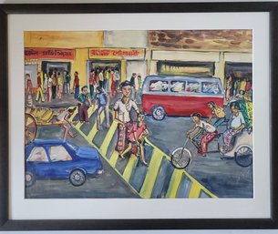 Watercolor Titled 'A Street In Dacca' By Mahmud K