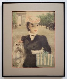 Vintage Hulda Cherry Jeffe Print Lady With A Dog