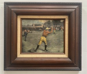 Framed Print Of  Woodcut Engraving By American Artist Willim Gilbert Gaul, Titled 'Thrown Out On Second Base'