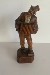 Vintage Hand Carved Figurien Of A Man Playing A Accrodian