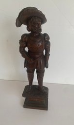 Antique Hand Carved Solid Wood Figure Depicting A Medieval Or Historical Solider Or Guard