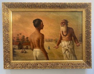 Original Antique Oil Painting Based On Hindu Mythology. Very Aged
