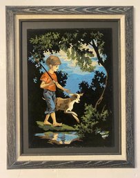 Paint By Number Black Velvet Painting Of Boy With Dog
