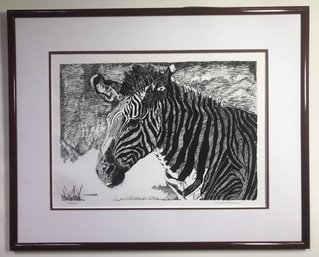 Limited Edition Lithograph Of Zebra By Charles Werner. Pencil Signed
