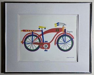 Color LIthograph Of Bicycle Signed.