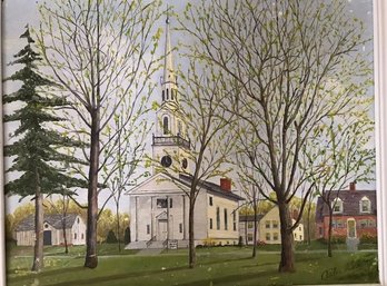 Acrylic On Panel. Aged. Titled New England Spring Time By W. A. Brecht