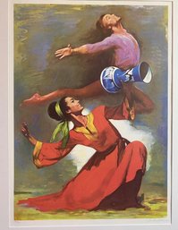 Vintage Pencil Signed Lithograph By Sandu Liberman Titled Leaping Dancers 90/200