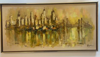 Oil On Canvas Of Cityscape