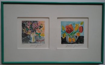 Limited Edition Lithograph By Alexandre Minget Set Of Two Floral Prints. Custom Frame