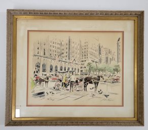 Vintage Lithography By John Haymson Austrian (1902-1908) Entitled 'The Plaza'