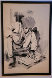 Original Watercolor Of SANDU LIBERMAN ' Boy Seeking For The Truth ' Signed.