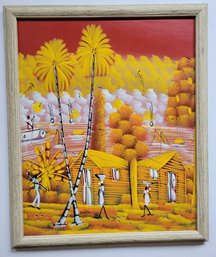 Primitive Art By LORES  On Canvas , Signed On Left Bottom , Custom Framing