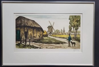 Vintage AQUATINT ETCHING Pencil Signed, Limited Edition By ROGER HEBBELINCK.