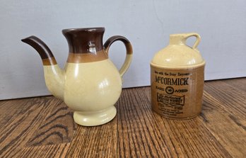 Two-tone Stoneware Teapot And A McCormick Missouri Whiskey Stoneware Jug.