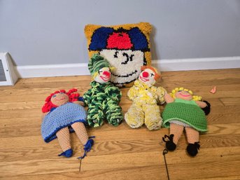 Nostalgic Collection Of Handmade Crochet Clown Dolls Similar To Vintage 'kitchy' Designs