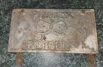 Vintage Cast Aluminum Car Club Plaque Featuring The Name 'PISTON POPPERS'