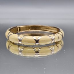 White And Silver Tone Hinged Bangel Bracelet