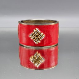 Chunky Red & Gold Color Enamel Coral Bracelet