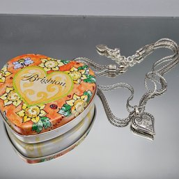 Brighton Silver Tone Heart Shaped Necklace  With Heart Shaped Tin