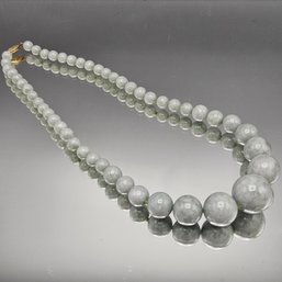 Gray  Stone Ball Bead Necklace With A 14k Gold Clasp