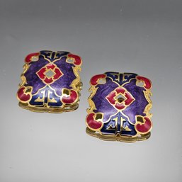 Multi Colored Berebi  Enamel Rectangular Earrings