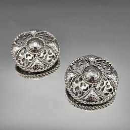 Silver Tone Circle Clip On Earrings