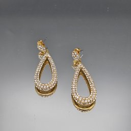 Cubic Zirconia Gold Tone Teardrop Dangle Earrings