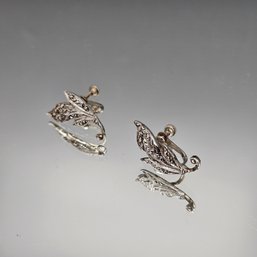 Sterling Silver  Floral Screw Back Earrings
