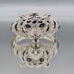 White Tiger Rhinestone Hinged Bracelet