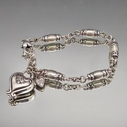 Brighton Silver Barrel Link Herat Charm Bracelet