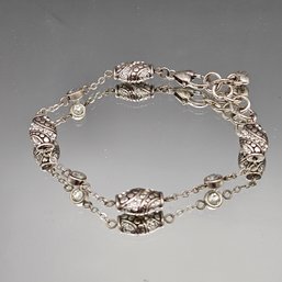 Brighton Silvertone Barrel Charm Link With Crystals Bracelet