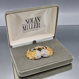 Nolan Miller Enamel Nesting Swans Brooch Pin