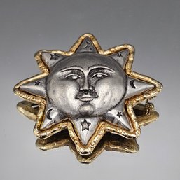 JJ Jonette Pewter Smiling Sunshine Man Brooch