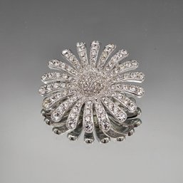 Silver Toned Rhinestone Flower Brooch