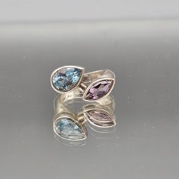 Sterling Silver 925 Amethyst And Topaz Ring Size 7