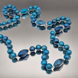 Blue Carved Round Stone Necklace