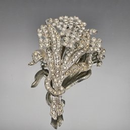 Silver Tone Glower Brooch/ Pin With Rhinestones