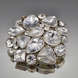 Large Rhinestone Brooch Signed KC