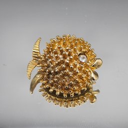 Gold Tone Puffer Fish Brooch