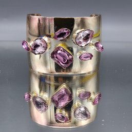 Chunky Silver Tone With Purple Rhinestone Bracelets