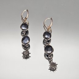 Long Rhinestone Dangle Earrings With A Starburst Charm