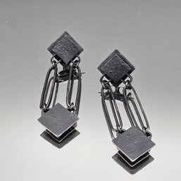 Black Textured Square Dangle Earrings