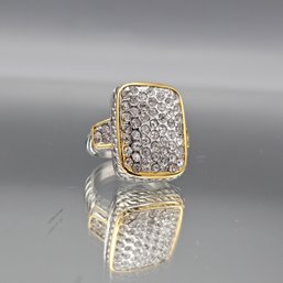Large Sterling Silver Cocktail Ring With Clear Gemstones