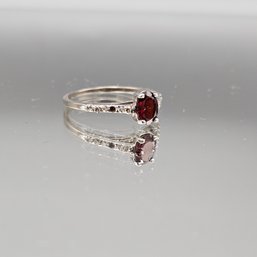 .925 Sterling Silver Ring With Red Garnet Stone
