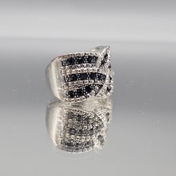 Sterling Silver Black & White Gemstone Cluster Ring